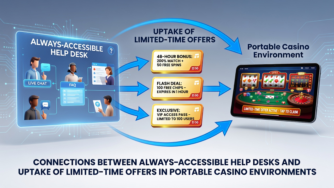 Players accessing mobile casino help desks while reviewing time-limited offers on portable devices