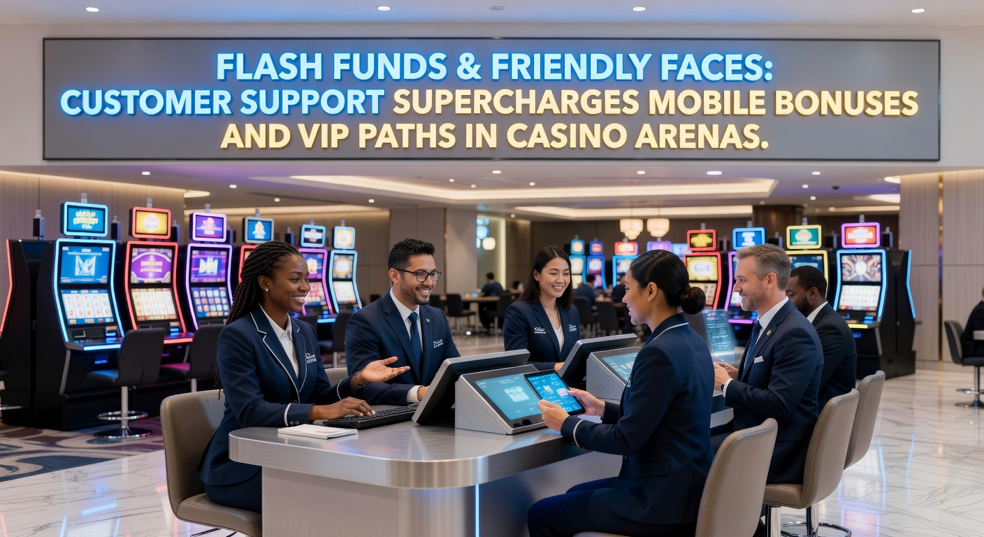 Mobile phone displaying a casino app with instant deposit confirmation and chat support icon glowing on screen