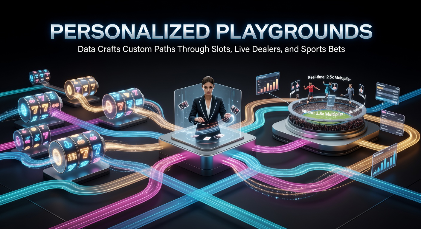Digital dashboard displaying personalized gaming recommendations for slots, live dealer tables, and sports bets based on user data analytics